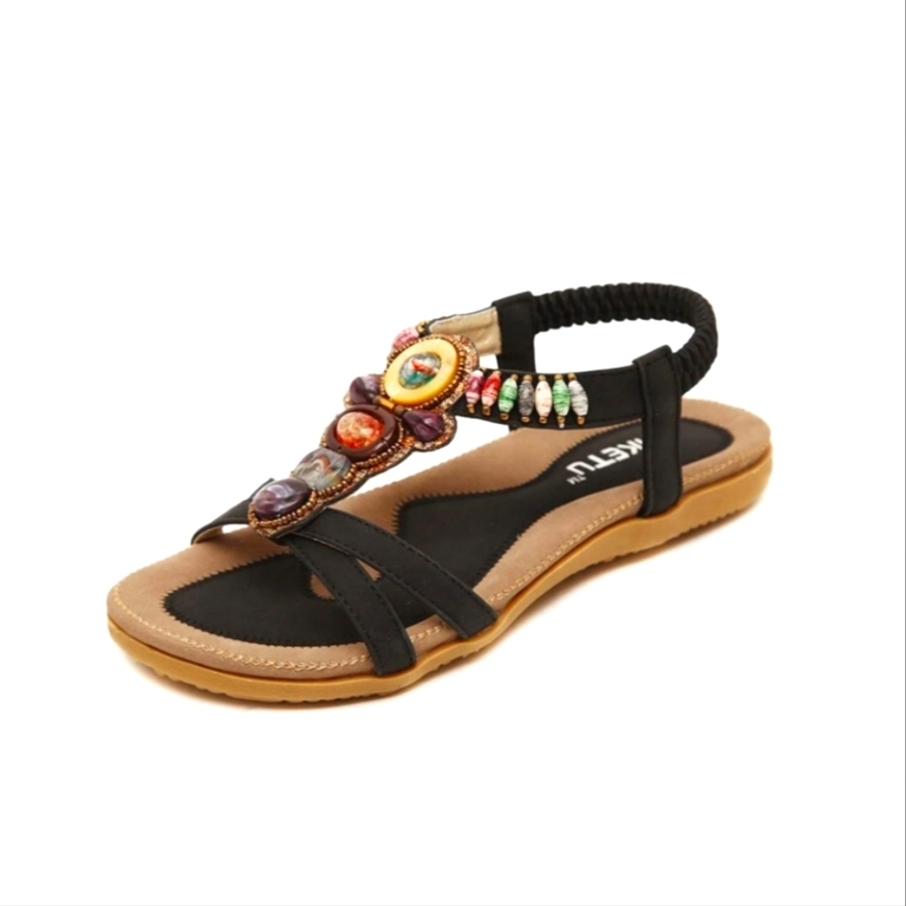 NEW! Bohemian Beaded Slingback Black Sandal